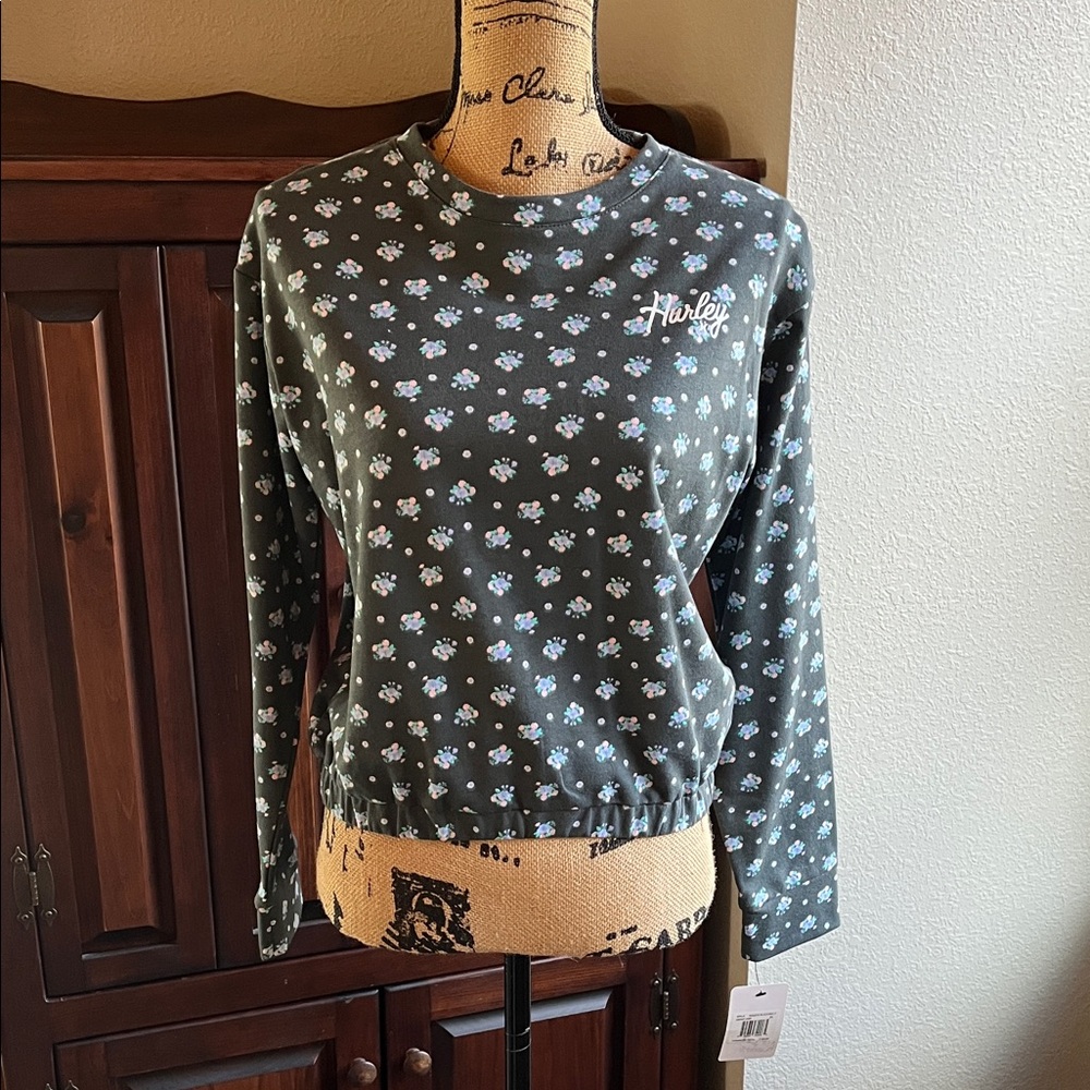 NWT Girls Hurley gray long sleeve shirt with pink & purple floral print size XL